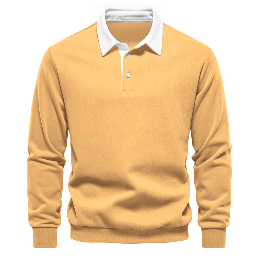 Men's Long Sleeve Polo Shirt Contrast Collar