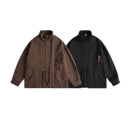 Unisex Oversized Canvas-Field Jacket with Drawstring, Funnel Collar and Utility Pockets EVA-US