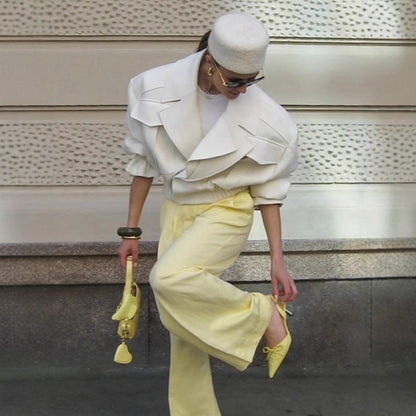 Women's Oversize Boxy Blouson with voluminous sleeves and high-cut pleated trousers EVA-US