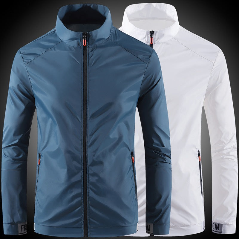Men's nan ultra-light windproof casual jacket with stand-up collar, concealed zipper, and zippered pockets EVA-US