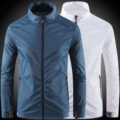 Men's nan ultra-light windproof casual jacket with stand-up collar, concealed zipper, and zippered pockets EVA-US