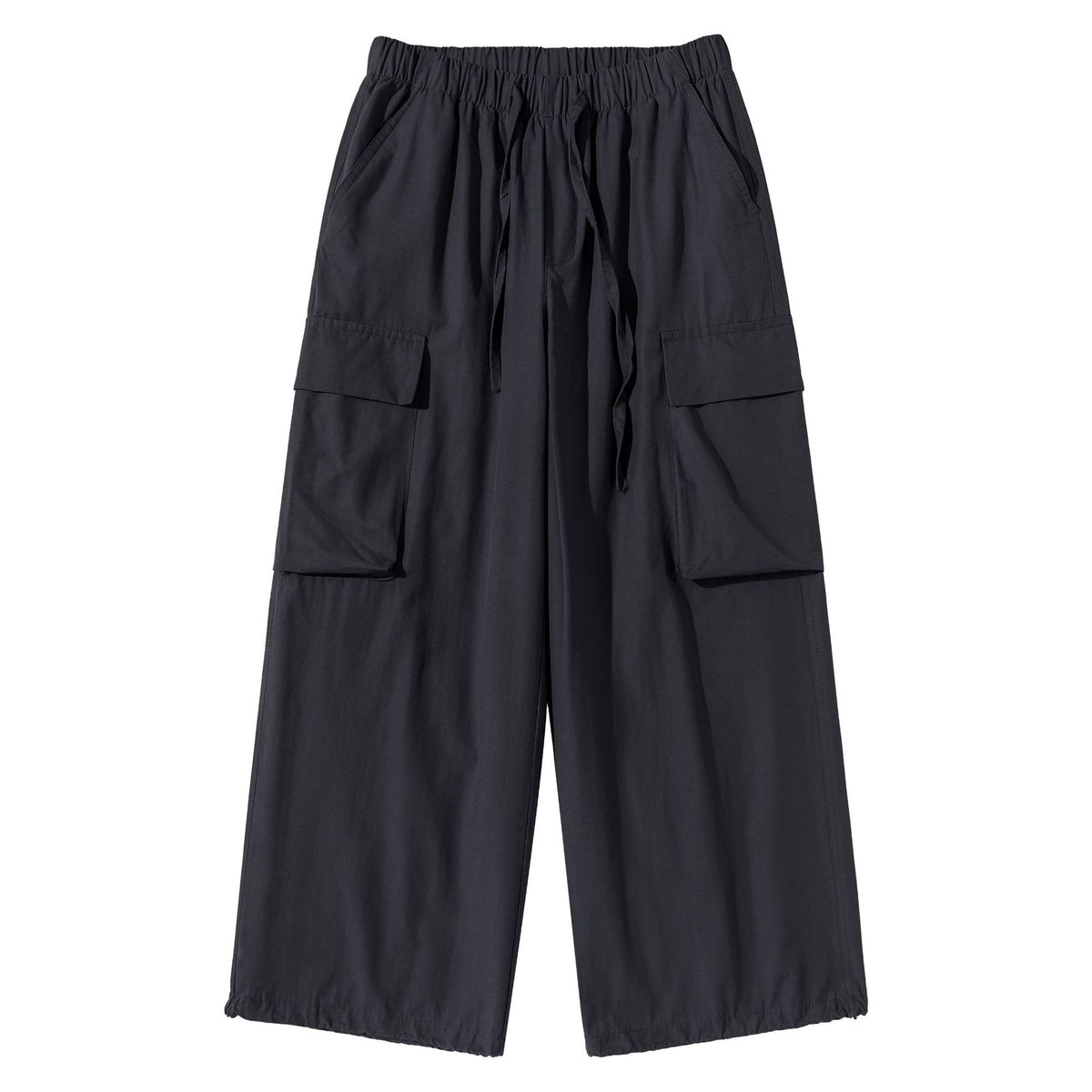 Women's Culotte Cargo Bermudas in Utility Look with Elastic Tunnel Drawstring Waist and Large Flap Pockets
