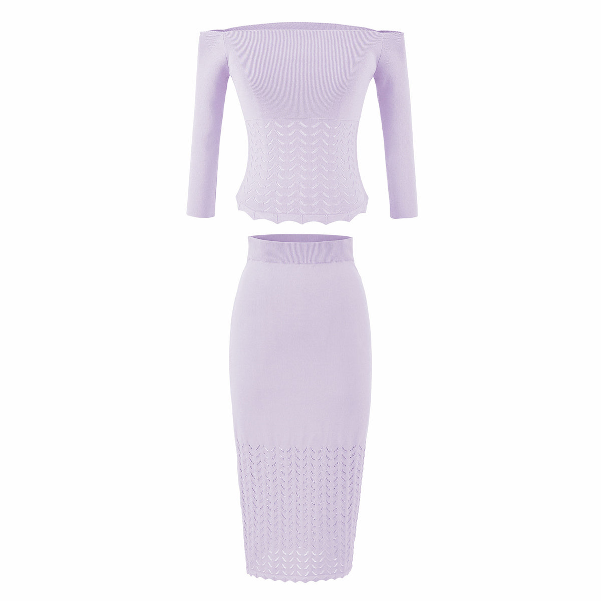 Women's Two-Piece Knit Set with off-the-shoulder Neckline and Bodycon Pencil Skirt EVA-US