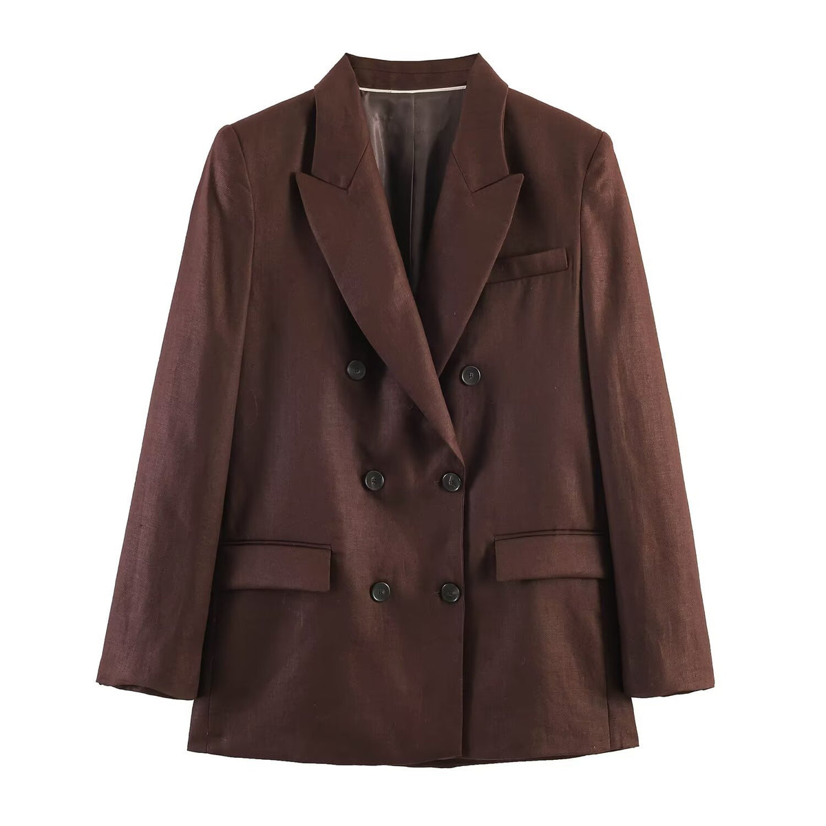 Women's double-breasted linen blazer with peak lapels and flap pockets EVA-US