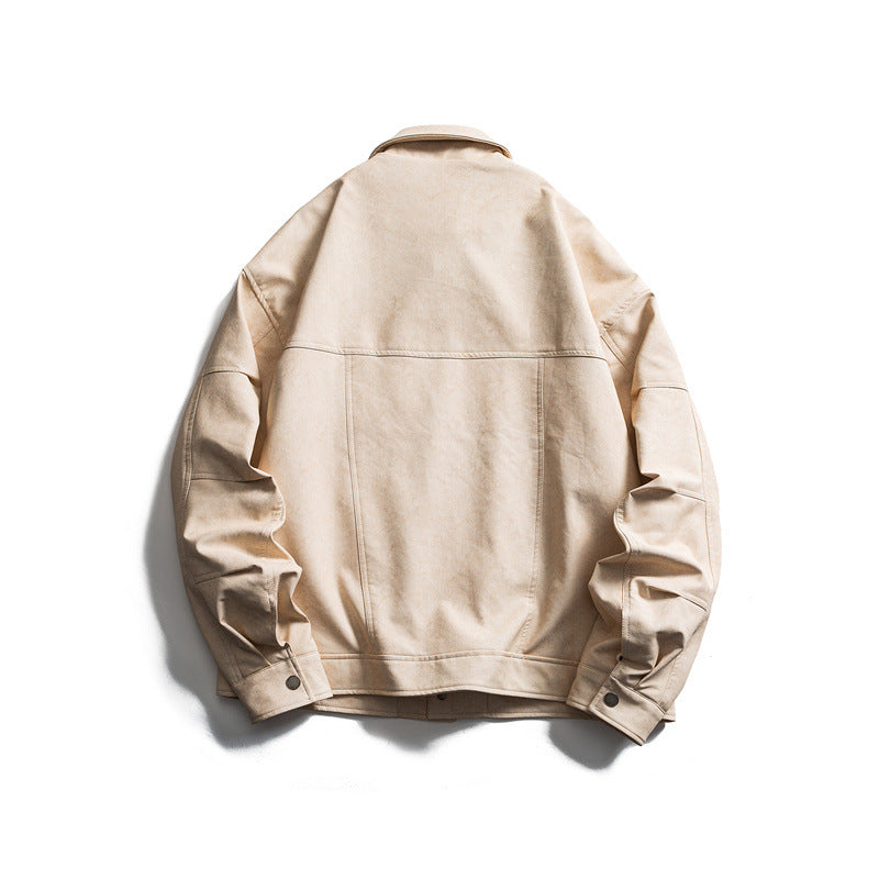 Men's short-cut canvas trucker with velour look, flap pockets and press stud placket EVA-US