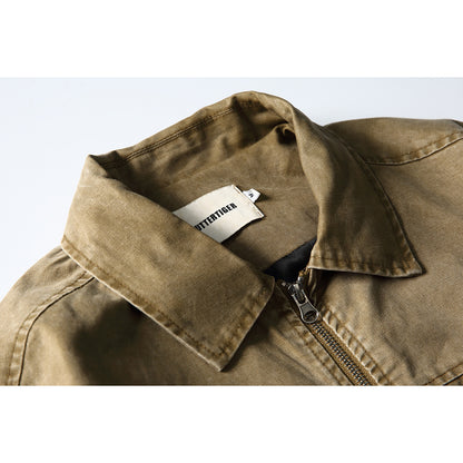 Unisex Boxy Jeans Jacket in Vintage Washed Look with Zipper and Elastic Hem EVA-US