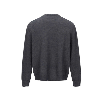 Unisex Simple Cardigan with Round Neck, Wooden Button Placket and Ribbed Hem EVA-US