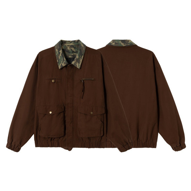 Men's Boxy Field Blouson with Camouflage Collar, Flap Pockets and Elastic Hem