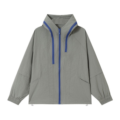 Unisex Lightweight Ripstop Hoodie Jacket in Boxy Fit with Contrasting Zipper and Drawstring EVA-US