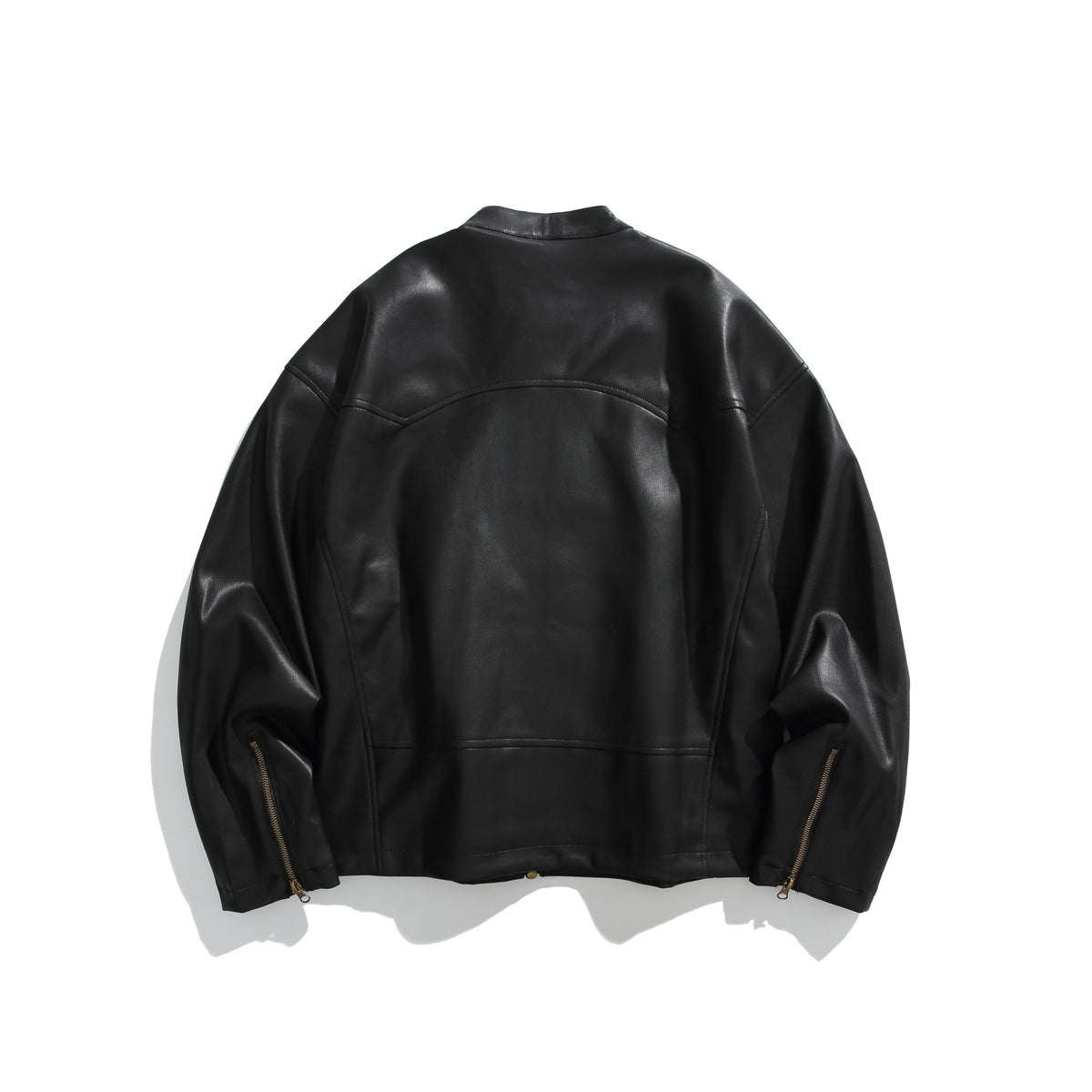 Men's leather-look bomber jacket with stand-up collar, angled zip pockets and minimalist seam design EVA-US