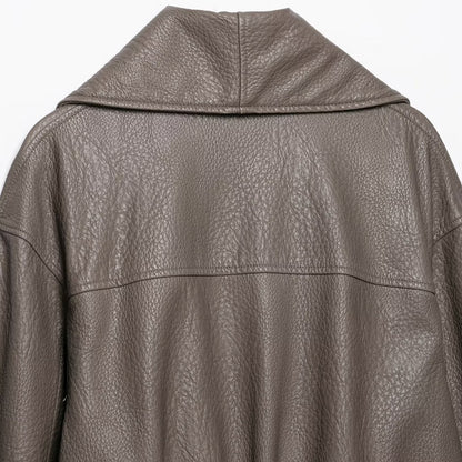Women's Short Tailored Leather-Look Jacket with Oversized Shawl Collar and Gathered Hem EVA-US