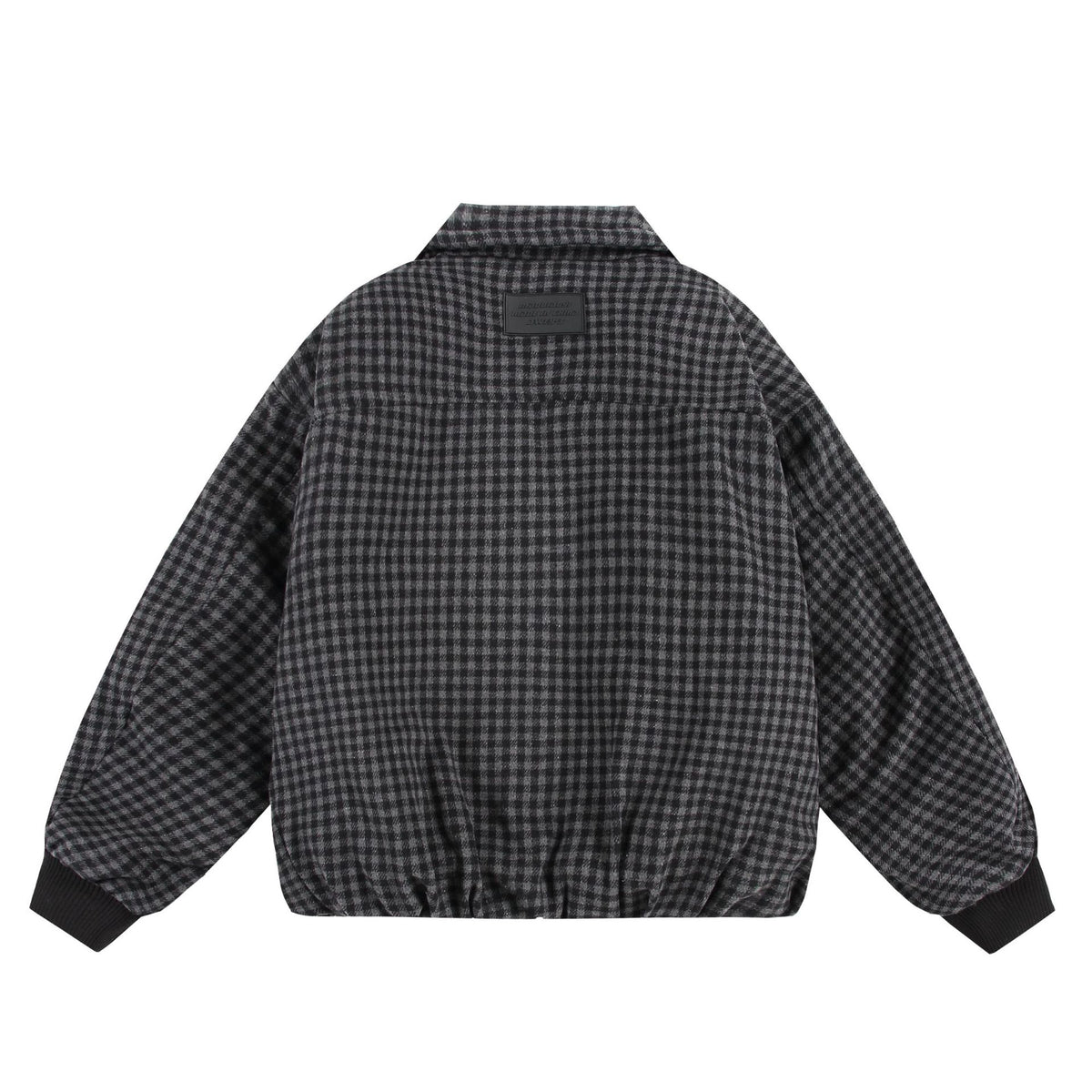Unisex Boxy-Check Quilted Jacket with Zipper and Elastic Hem EVA-US