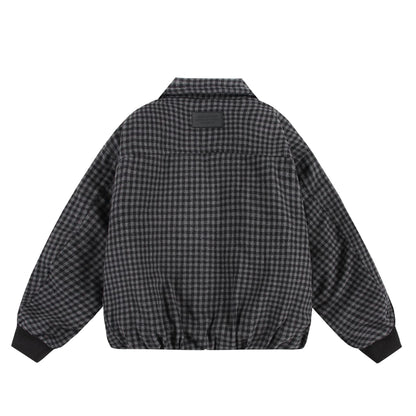 Unisex Boxy-Check Quilted Jacket with Zipper and Elastic Hem EVA-US