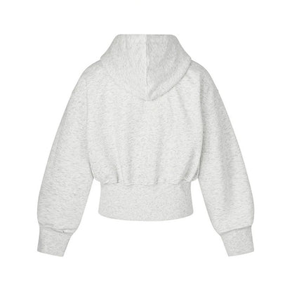Ladies Short Hooded Sweat Jacket with Full Zip, Wide Ribbed Hem and Rhinestone Logo EVA-US