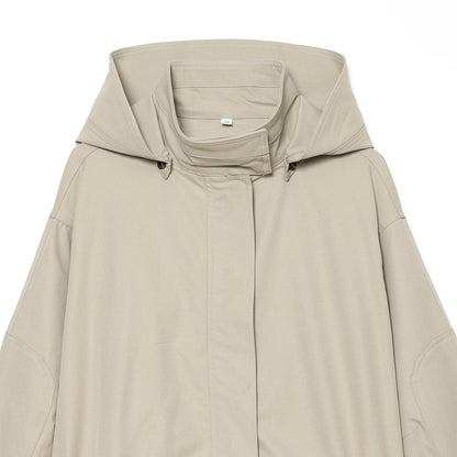 Women short parka with high funnel collar, drawstring waist and concealed button placket EVA-US