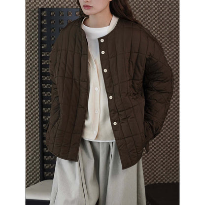 Women's lightweight quilted short jacket with vertical quilting and boxy silhouette EVA-US