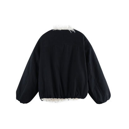 Women's short jacket in oversized cut with voluminous teddy lining and elastic hem