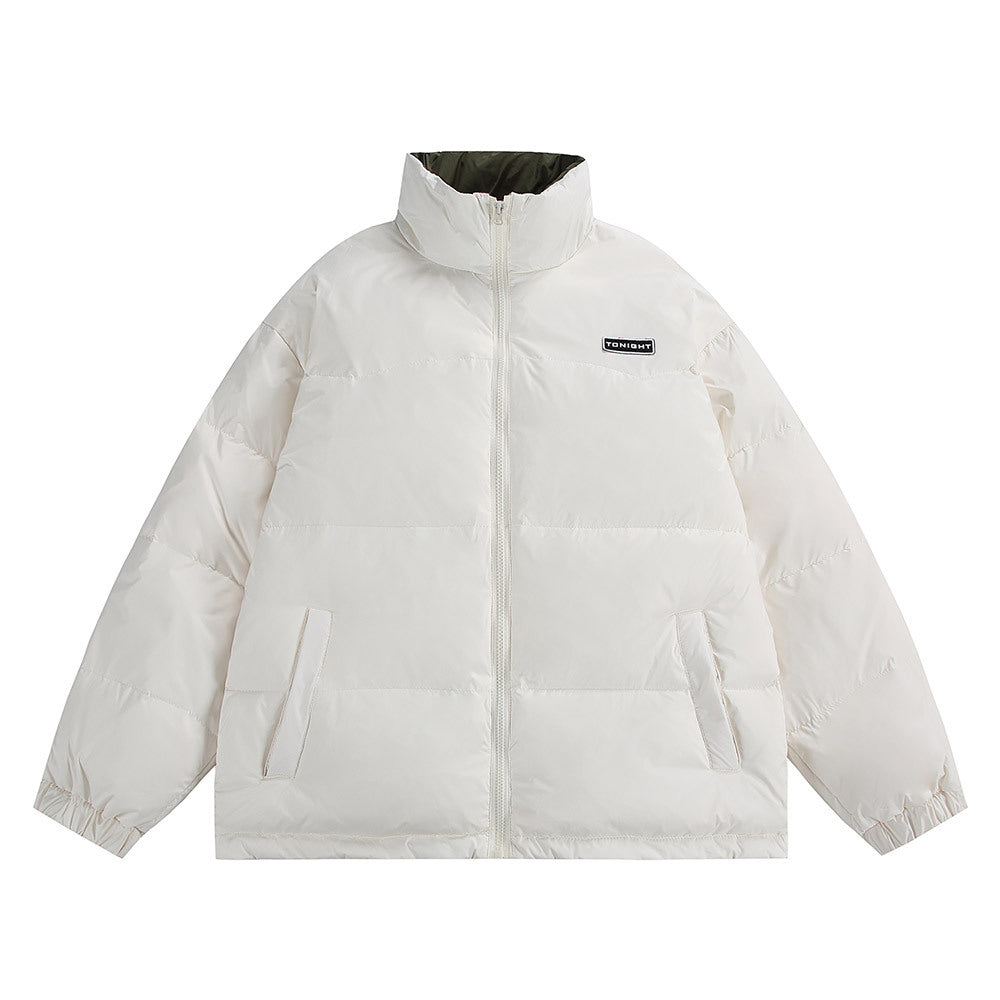 Unisex Boxy quilted oversized puffer jacket with high stand-up collar and minimal branding EVA-US
