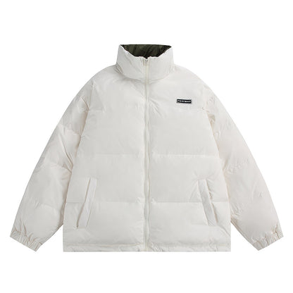 Unisex Boxy quilted oversized puffer jacket with high stand-up collar and minimal branding EVA-US