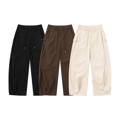 Women's utility-style culotte cargo pants with elastic drawstring waistband and flap pockets