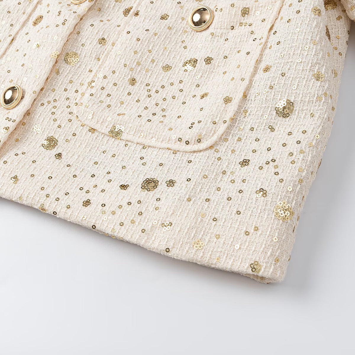 Women's Boucle Cropped Jacket with Sequin Details, Round Neck and Patch Pockets