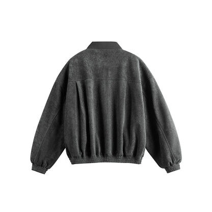 Unisex Boxy-Softsuede-Jacket with snap button placket, patch pockets and ribbed hem EVA-US