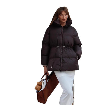 Women's Padded Fitted Quilted Jacket with Drawstring & High Standing Collar EVA-US