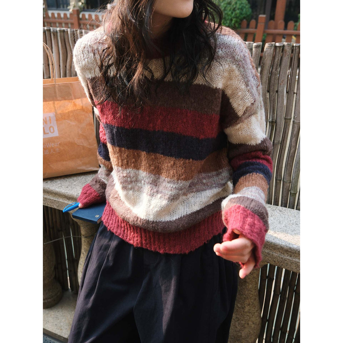 Women's Soft Fluffy Striped Sweater with Loose Silhouette EVA-US