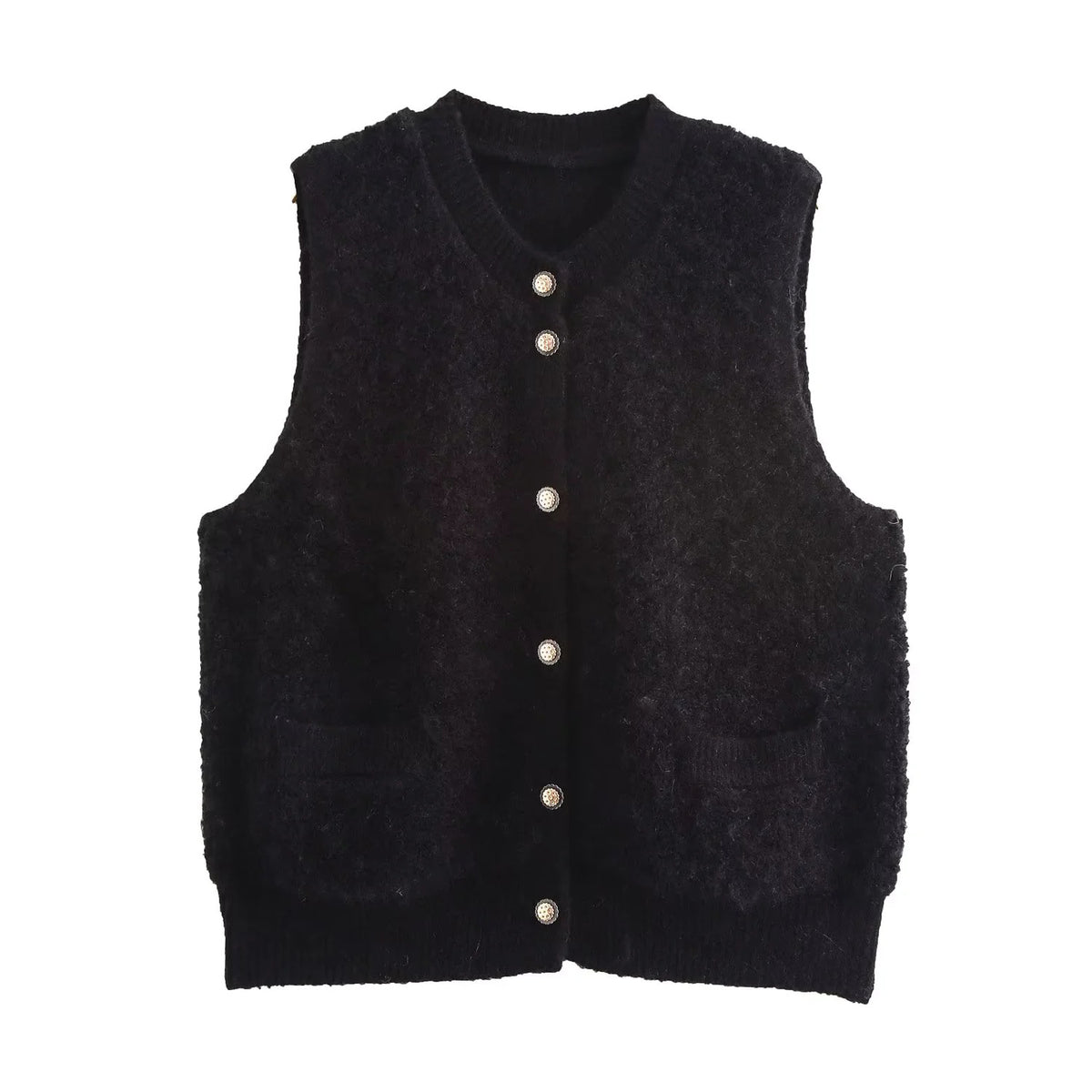 Ladies Sleeveless Teddy Vest with Button Placket and Patch Pockets EVA-US