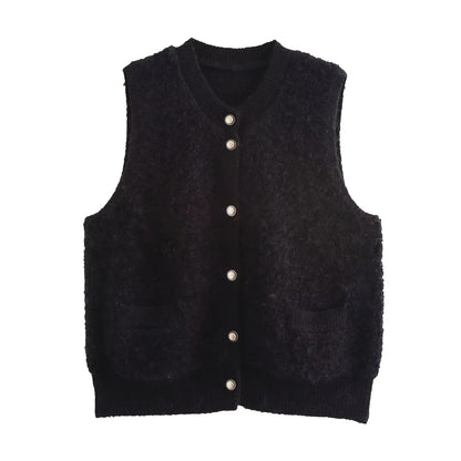 Ladies Sleeveless Teddy Vest with Button Placket and Patch Pockets EVA-US