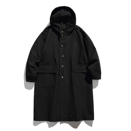 Unisex Longer waterproof oversized coat with hood and patch pockets EVA-US