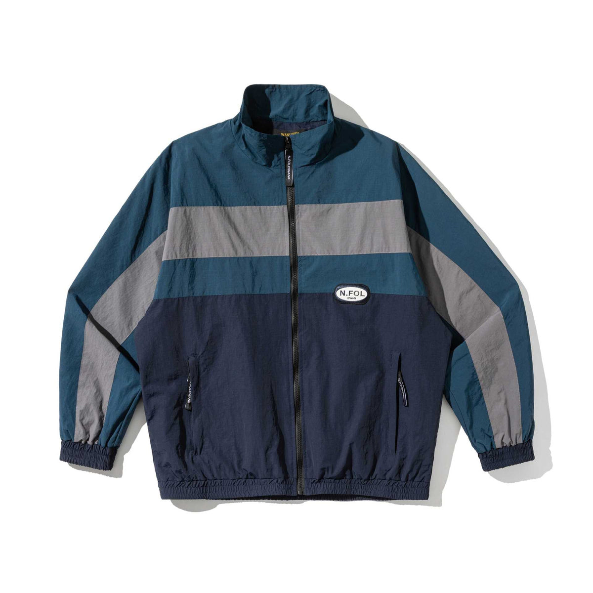 Unisex Lightweight Colorblock Windbreaker Jacket with Stand-up Collar and Elastic Cuffs EVA-US