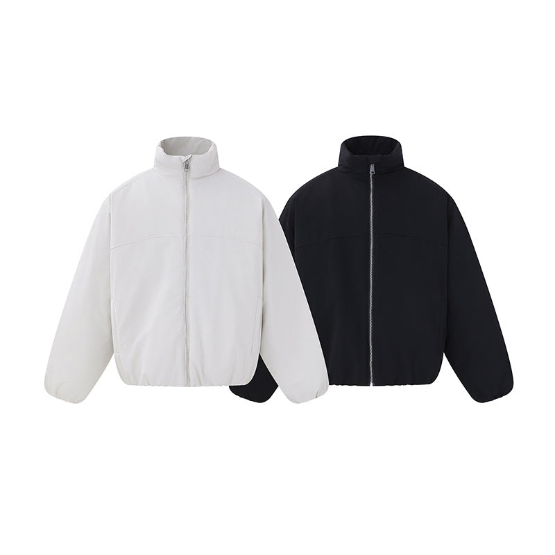 Unisex Lightweight Boxy Puffer Jacket with High Stand-Up Collar and Elastic Hem EVA-US