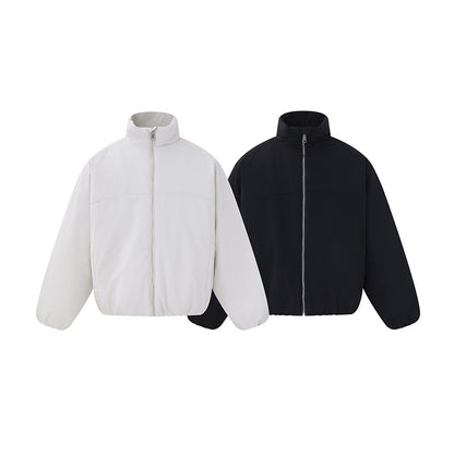 Unisex Lightweight Boxy Puffer Jacket with High Stand-Up Collar and Elastic Hem EVA-US