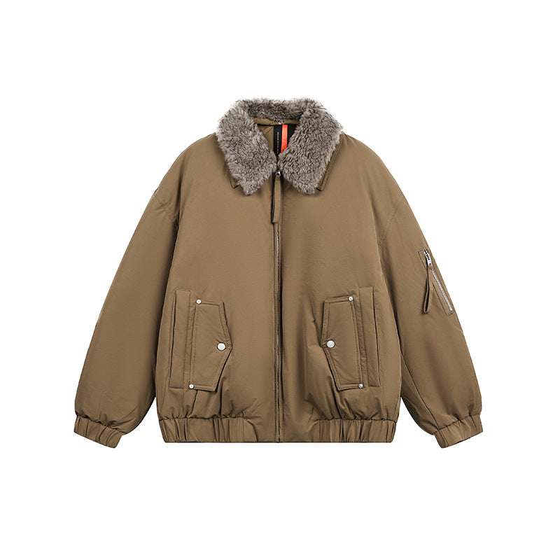 Men's Lined Bomber Jacket with Teddy Collar and Utility Pockets EVA-US
