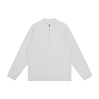Unisex waffle structure half-zip pullover with short zipper and boxy silhouette EVA-US