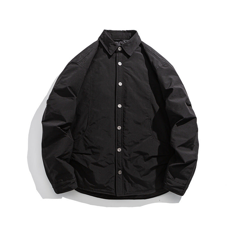 Men's Lightly Padded Overshirt Jacket with Shirt Collar and Snap Placket EVA-US
