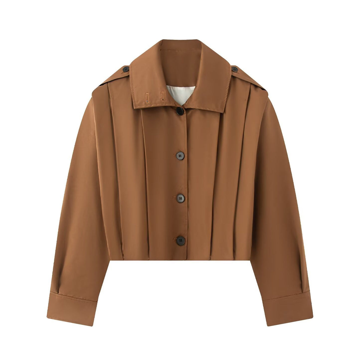 Women Cropped Blouse Jacket with Shirt Collar and Shoulder Straps EVA-US