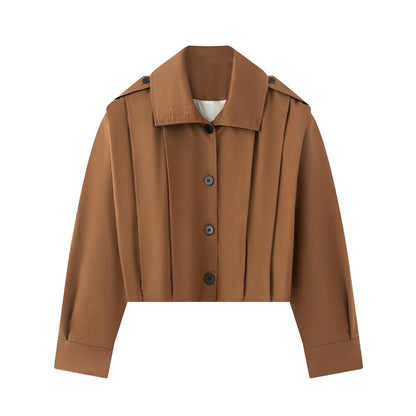 Women Cropped Blouse Jacket with Shirt Collar and Shoulder Straps EVA-US