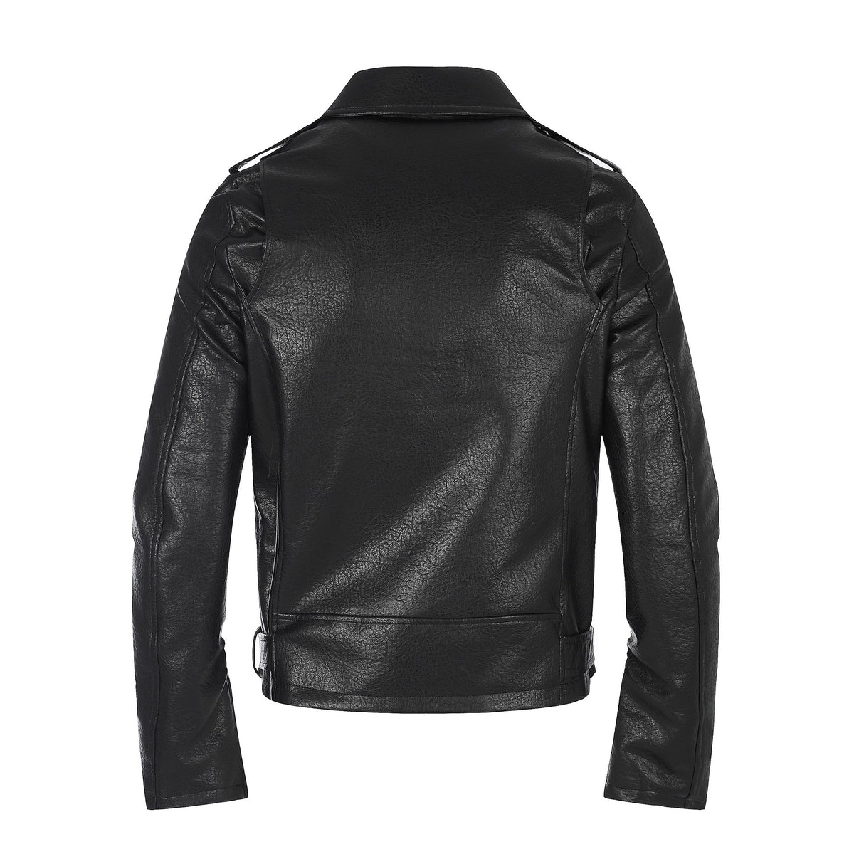 Men's faux leather biker jacket with asymmetrical zipper and eyelet belt EVA-US