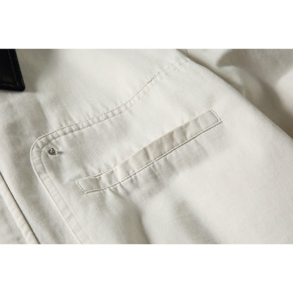 Men's short-cut boxy blouson jacket with faux leather collar, drawstring hem, and snap button cuffs EVA-US