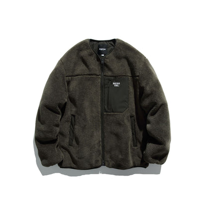 Unisex Short Cut Teddy Fleece Jacket with Nylon Chest Pocket and Full Zip EVA-US