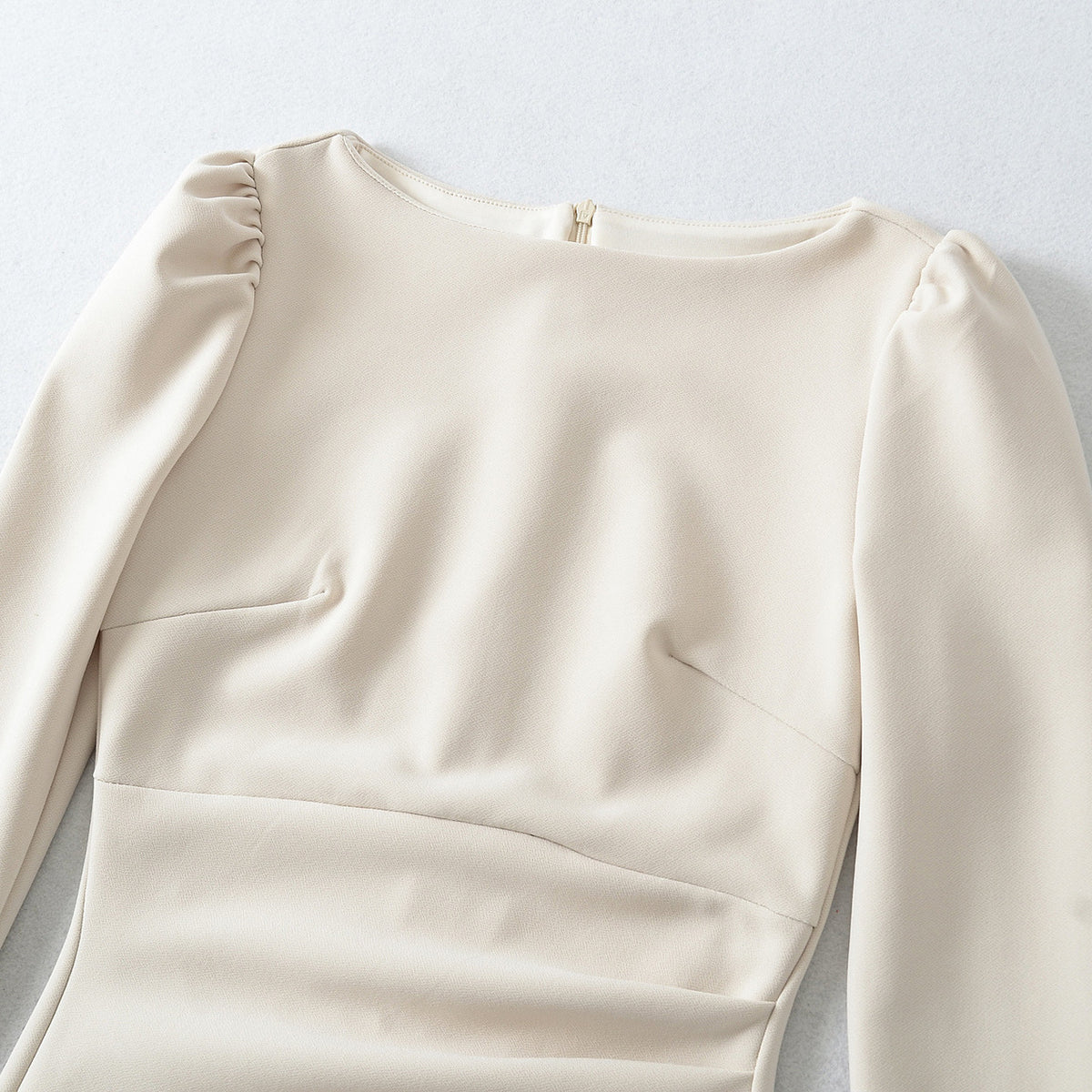 Women Figure-hugging Midi Dress with Gathered Wrap Look and Long Sleeves EVA-US