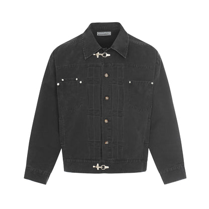 Men's Canvas Utility Blouson Jacket with Drawstring and Decorative Stitching EVA-US