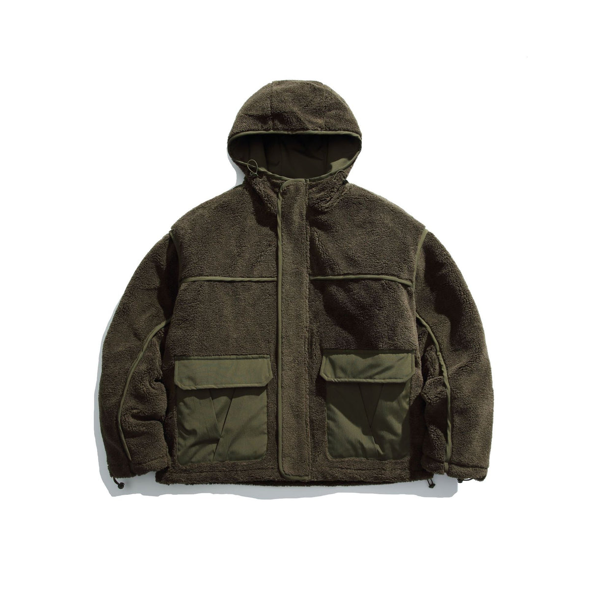 Unisex Insulated Fleece Utility Jacket with Hood and XXL Flap Pockets EVA-US