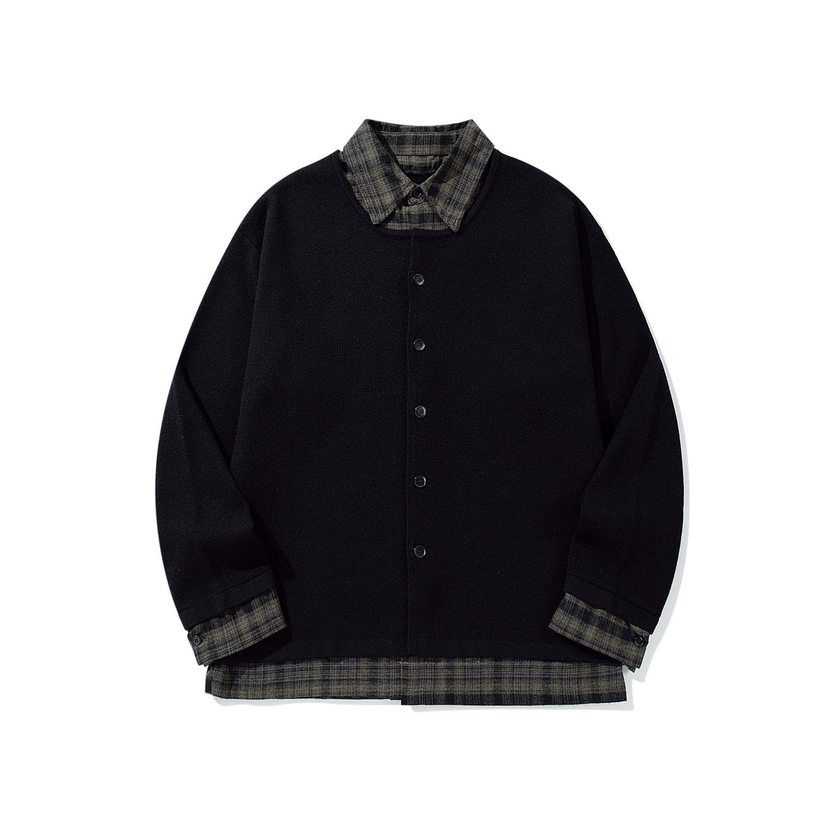 Men's Checked Flannel Shirt Layer with Open Knit Cardigan EVA-US
