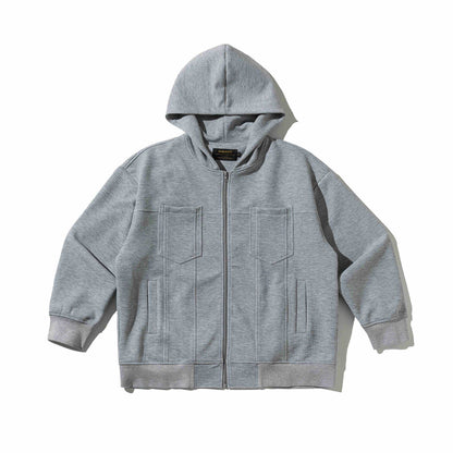 Unisex Textured Hooded Zip Jacket with Waffle Structure and Front Pockets EVA-US