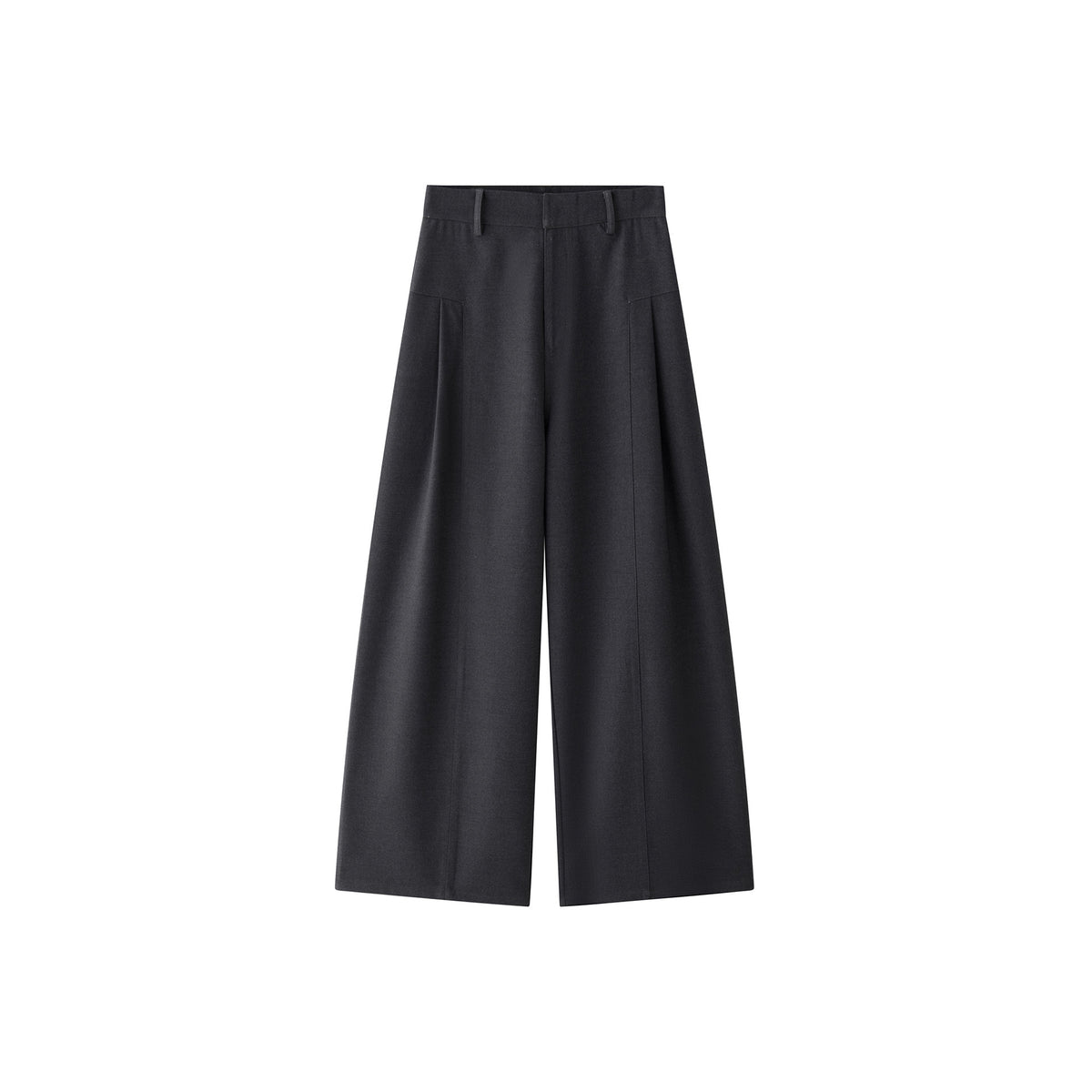 Women High-waisted wide wool-look palazzo trousers with pleats and low crotch EVA-US