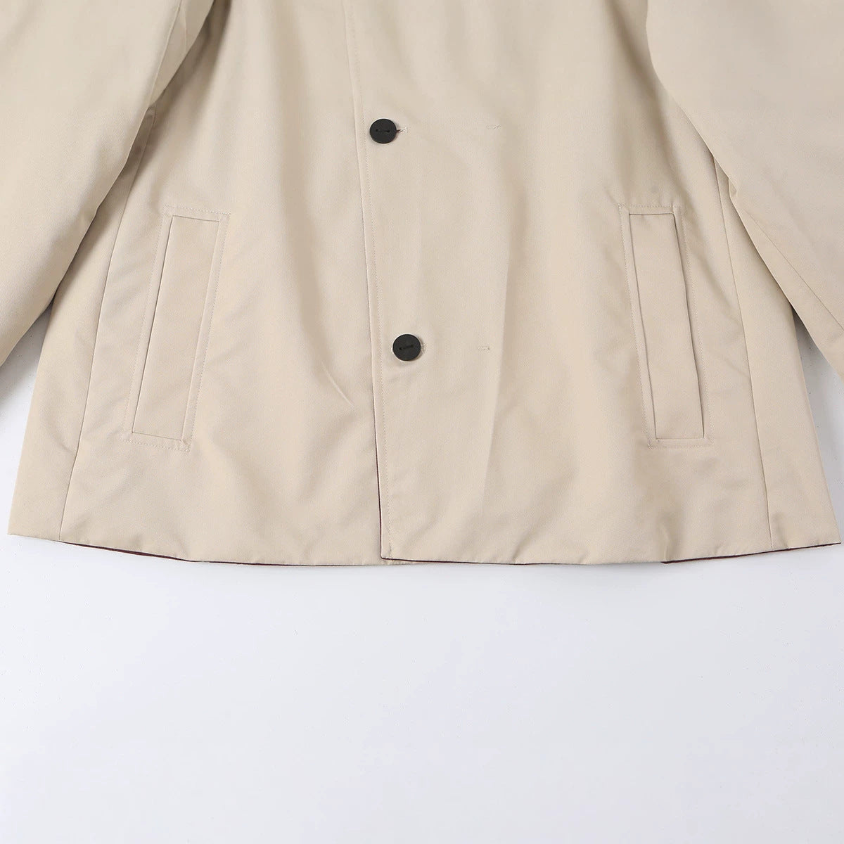 Women's short jacket with high stand-up collar and asymmetrical button placket EVA-US