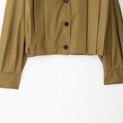 Women Cropped Blouse Jacket with Shirt Collar and Shoulder Straps EVA-US